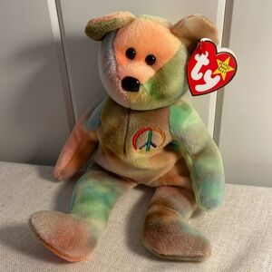 Peace Teddy Bear 1996 ty Beanie Baby peace sign 90s stuffed animal retro plush